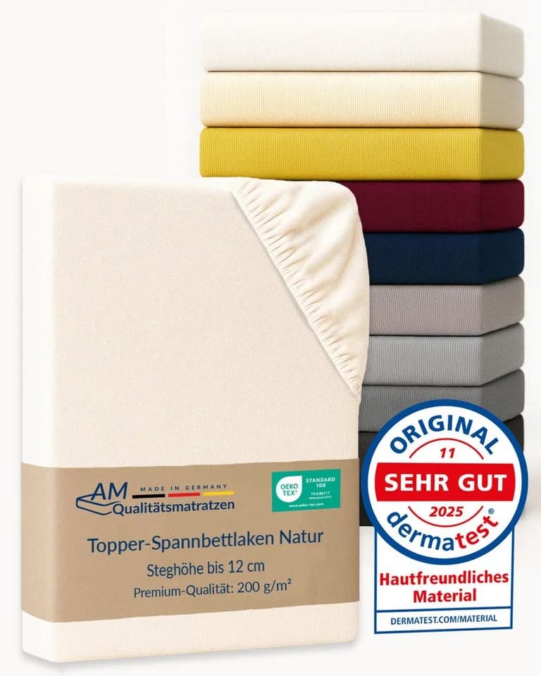 AM Qualitätsmatratzen Spannbettlaken Baumwolle Creme Jersey