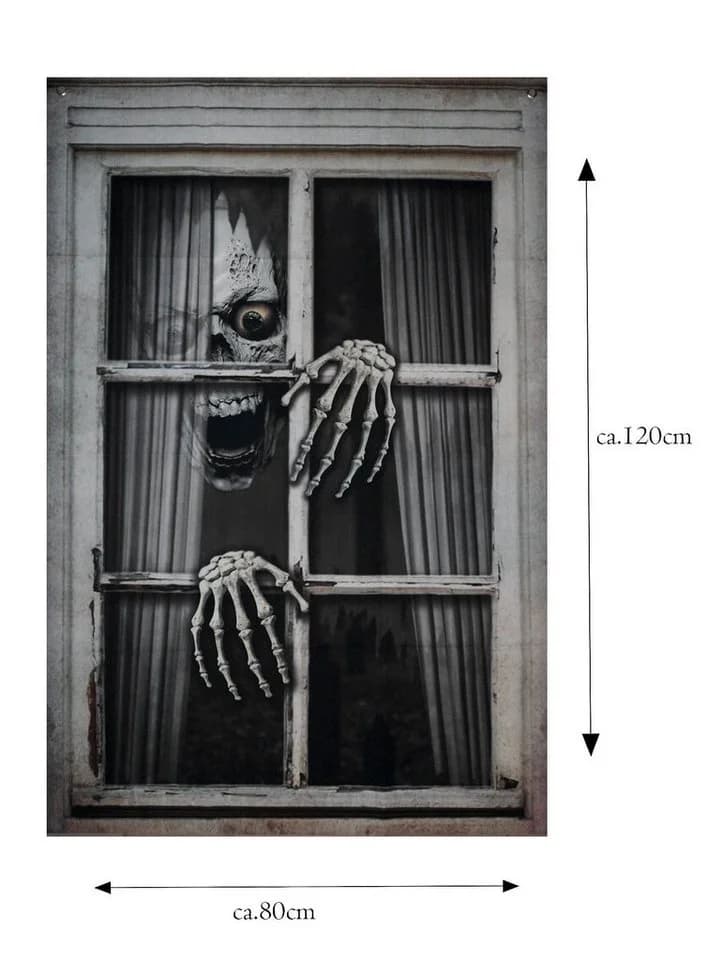 Metamorph Halloween Fensterfolie Monsterskelett Grau