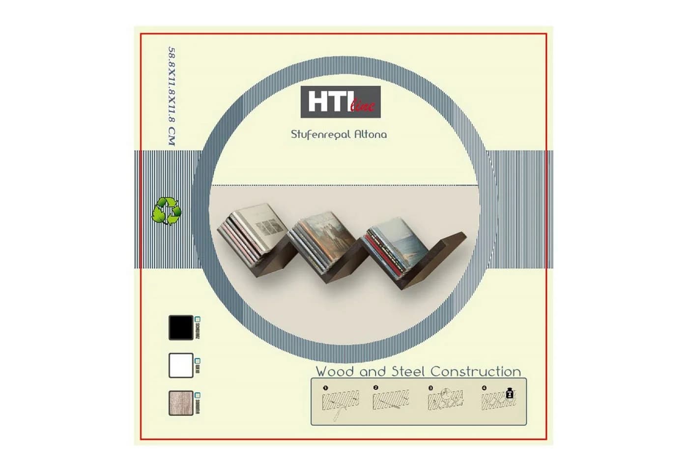 HTI-Line CD-Regal Stufenregal Altona Wandregal Bücherregal Braun MDF
