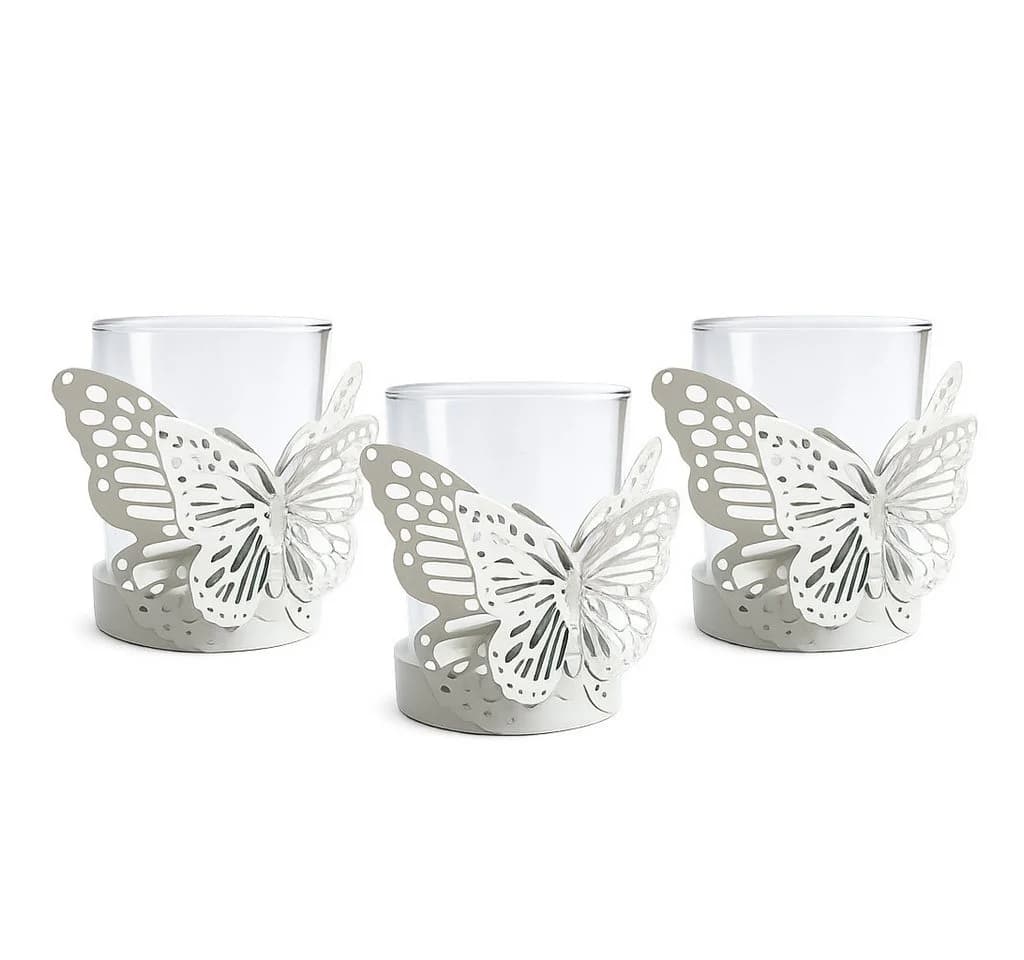 HTI-Line Teelichthalter Butterfly 3er Set Viola