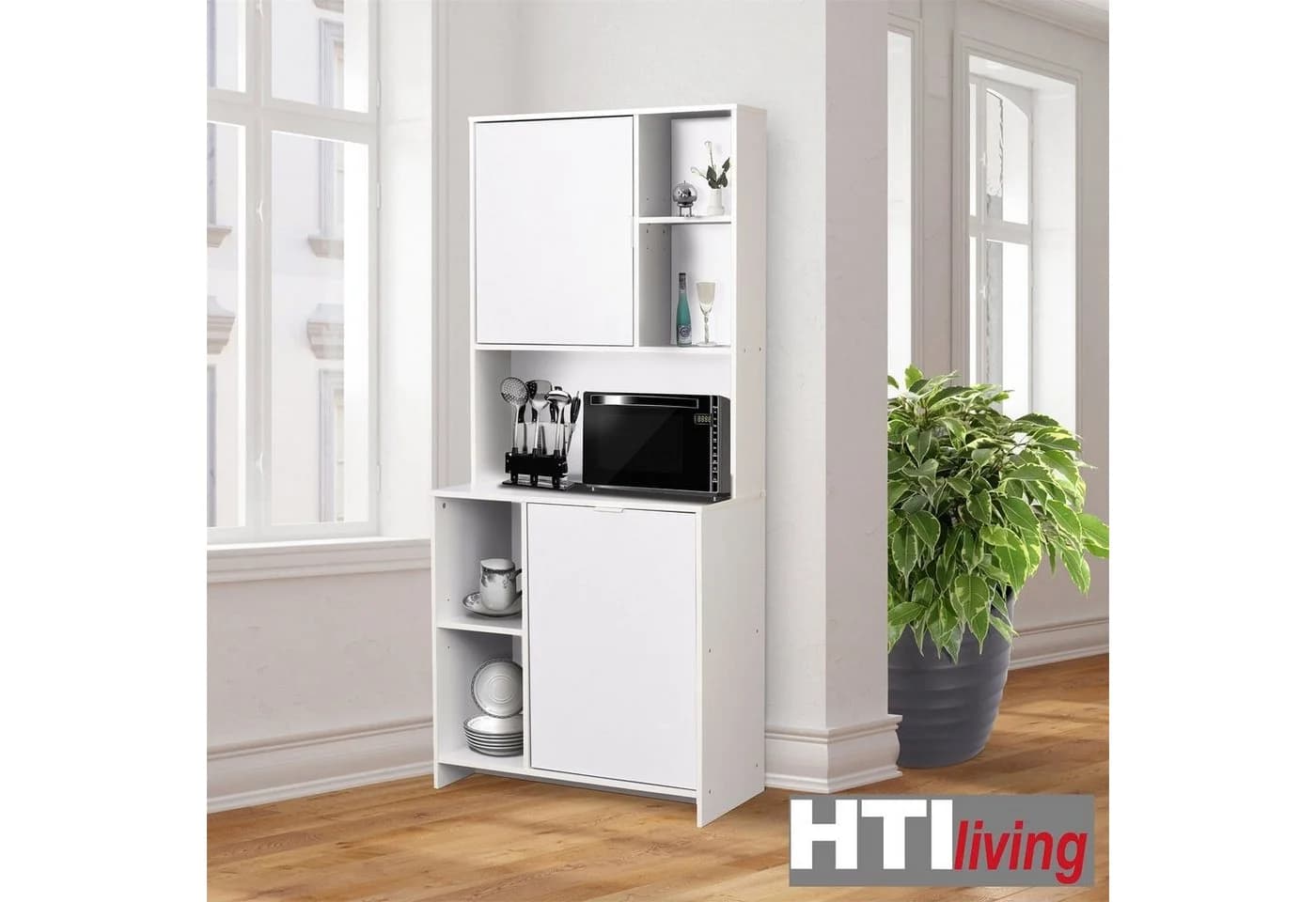 HTI-Living Küchenbuffet Malin Weiß - 2 Schrankfächer & 4 Regalböden