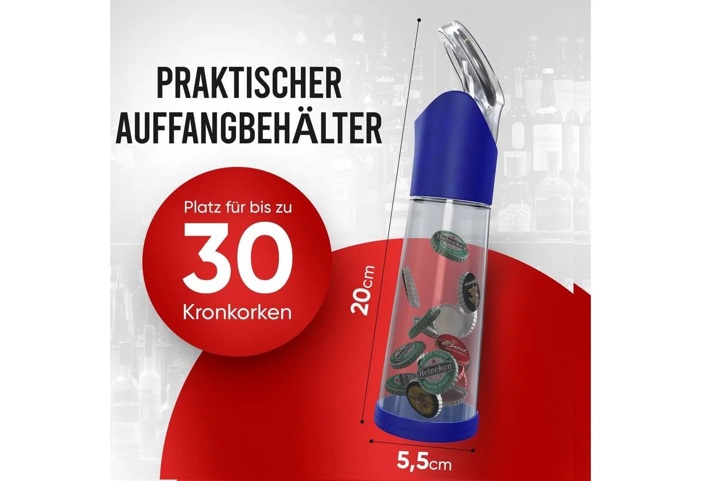 wortek Flaschenöffner mit Auffangbehälter blau