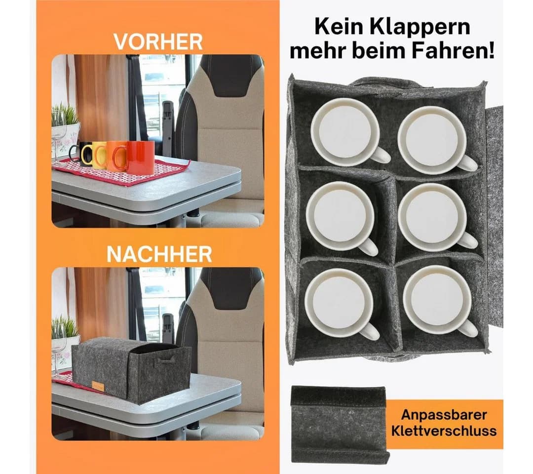 wortek Tassenhalter Filz für 6 Tassen Camping Zubehör