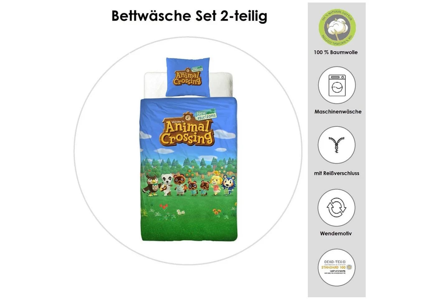 Familando Kinderbettwäsche Animal Crossing New Horizons Bunt Renforcé