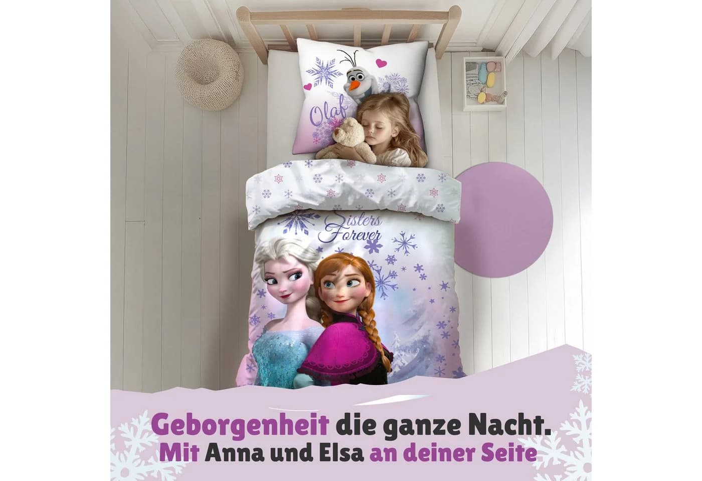 Familando Kinderbettwäsche Frozen Rosa Weiß 2-teilig
