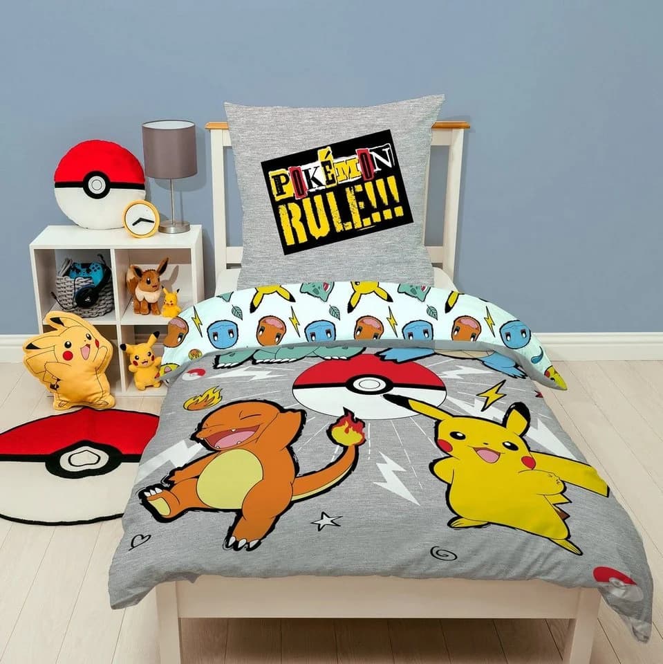 Familando Kinderbettwäsche Pokemon Rock 100% Baumwolle Flanell