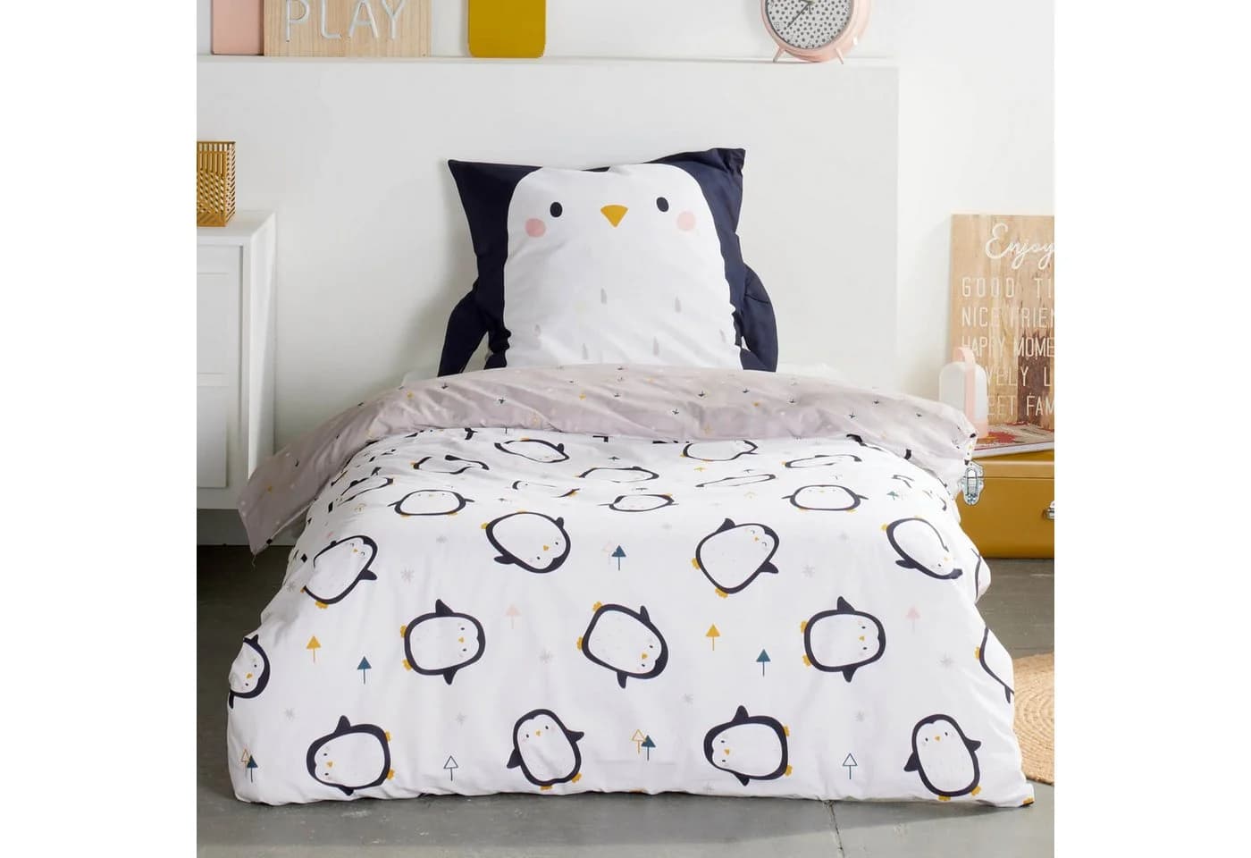 Familando Kinderbettwäsche Pinguin Set 100% Baumwolle mit Flügeln
