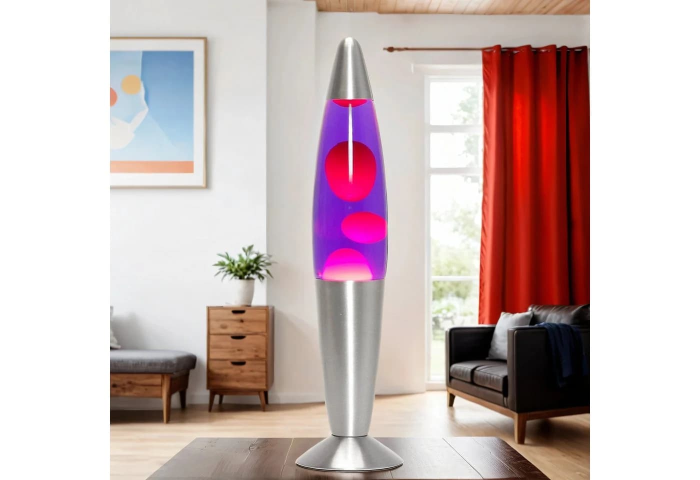 Licht-Erlebnisse Lavalampe TIMMY Retro Tischleuchte Rot/Lila