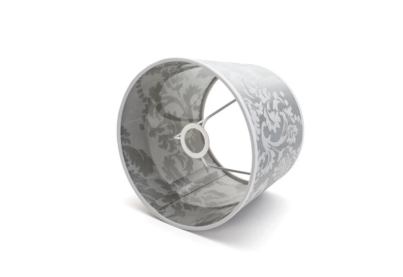 Licht-Erlebnisse Lampenschirm WILLOW Silber Barock Muster Stoff