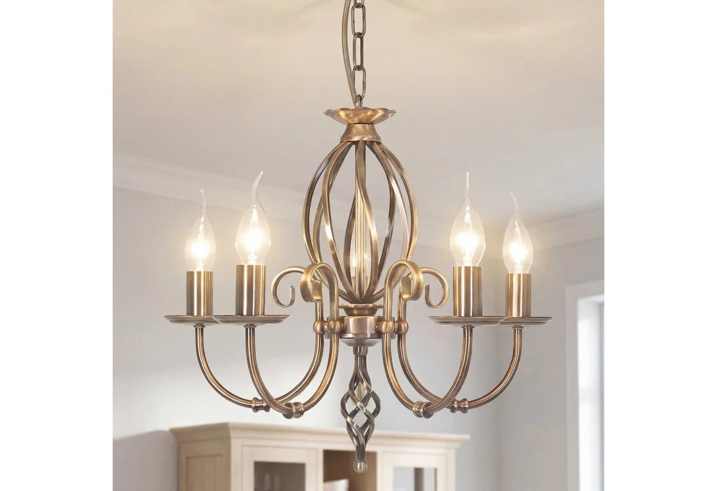 Licht-Erlebnisse Kronleuchter CANDELA 1 Messing Antik 5-armig E14 Rustikal