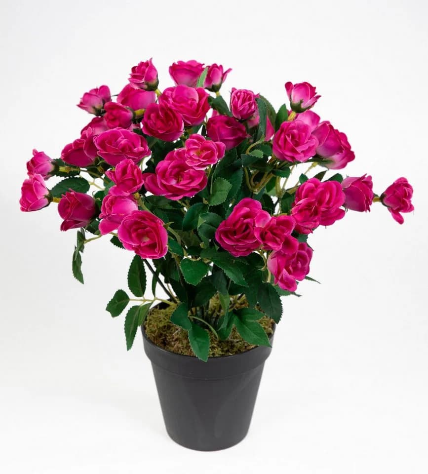 Kunstblume Rosenbusch 30cm Fuchsia mit Topf