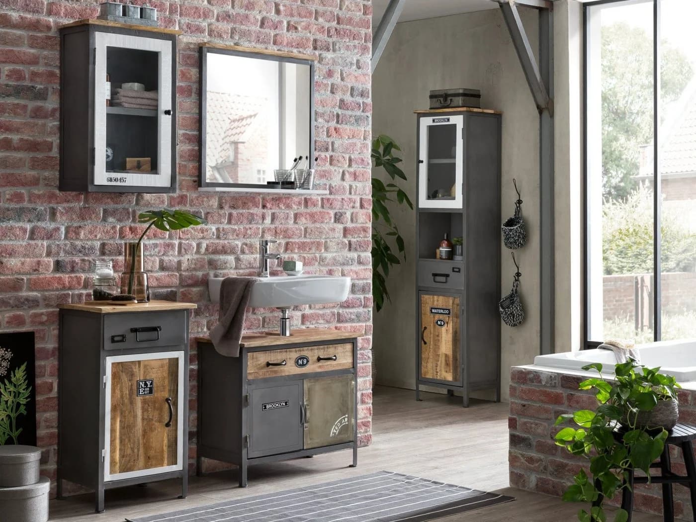 massivum Waschbeckenunterschrank Pinetown Metall-Holz Mix