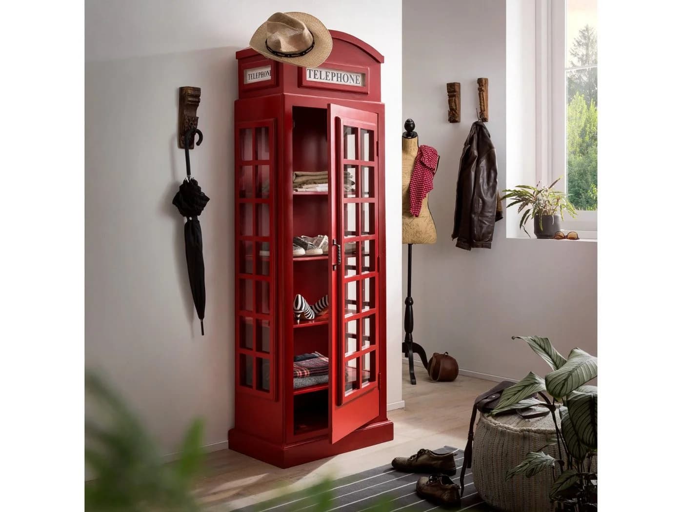 massivum Bücherregal Telefonzelle Rot London Design Vitrine Glasschrank