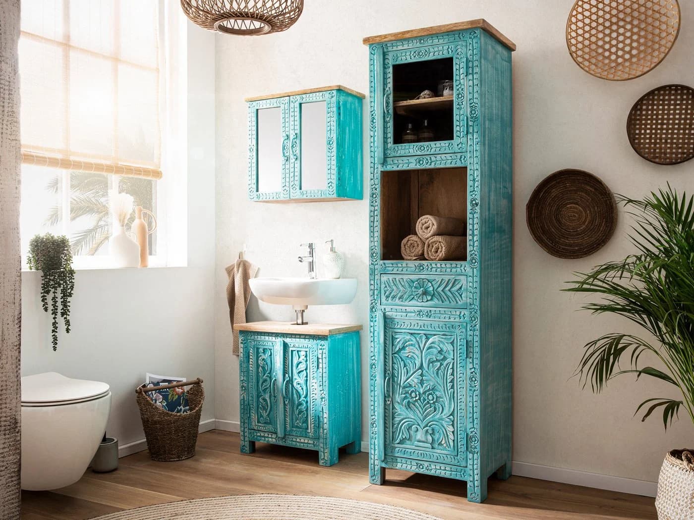 massivum Hochschrank Santa Cruz Massivholz blau