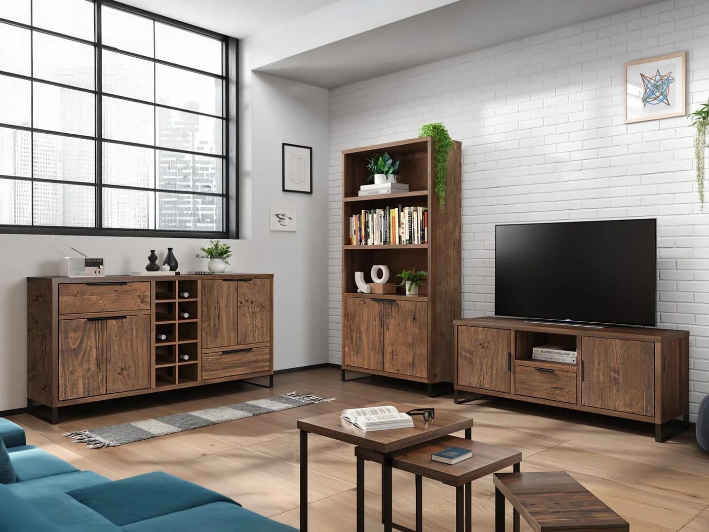 massivum Couchtisch 3er Set Sydney Pinie rustikal braun