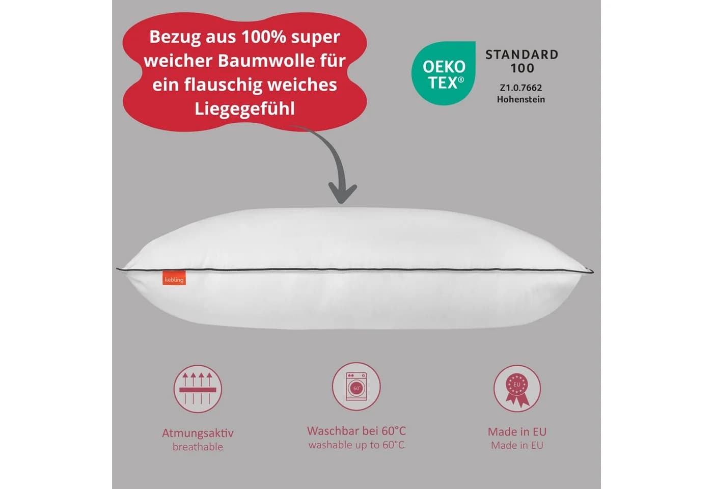 liebling Kopfkissen höhenverstellbar 40x80 cm Baumwolle Polyester
