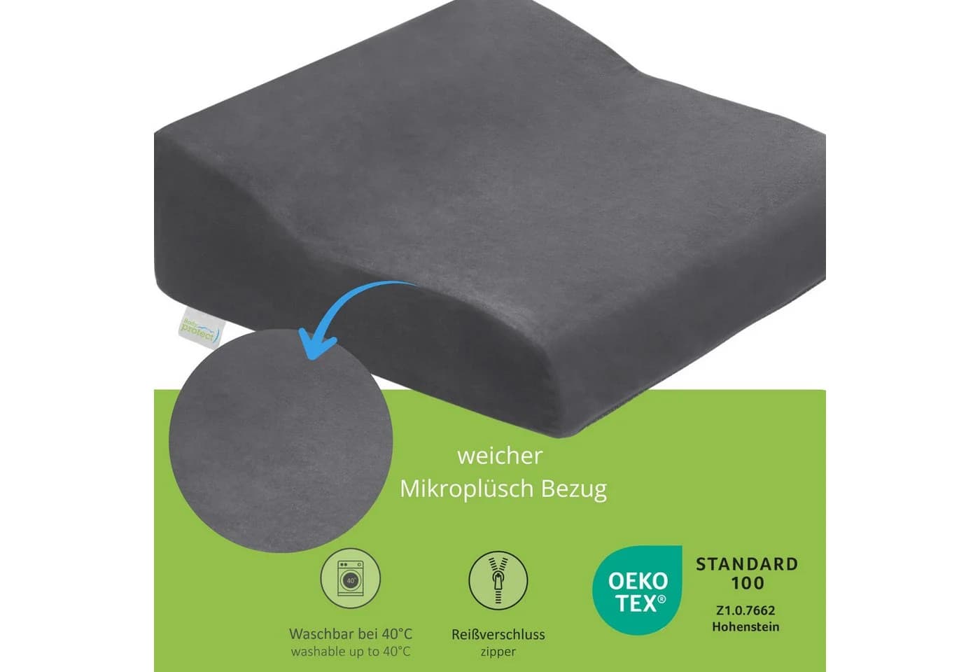 Bodyprotect Sitzkissen Aufstehhilfe Grau mit Anti-Rutsch-Unterseite