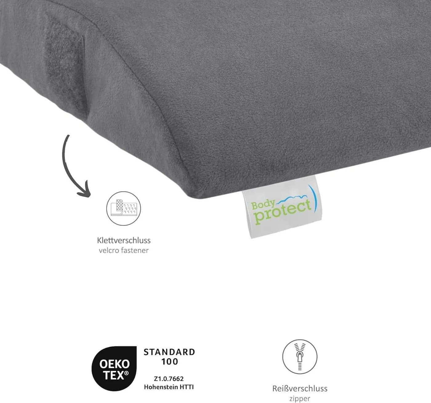 Bodyprotect Rückenkissen Grau Memory Foam Mikroplüsch