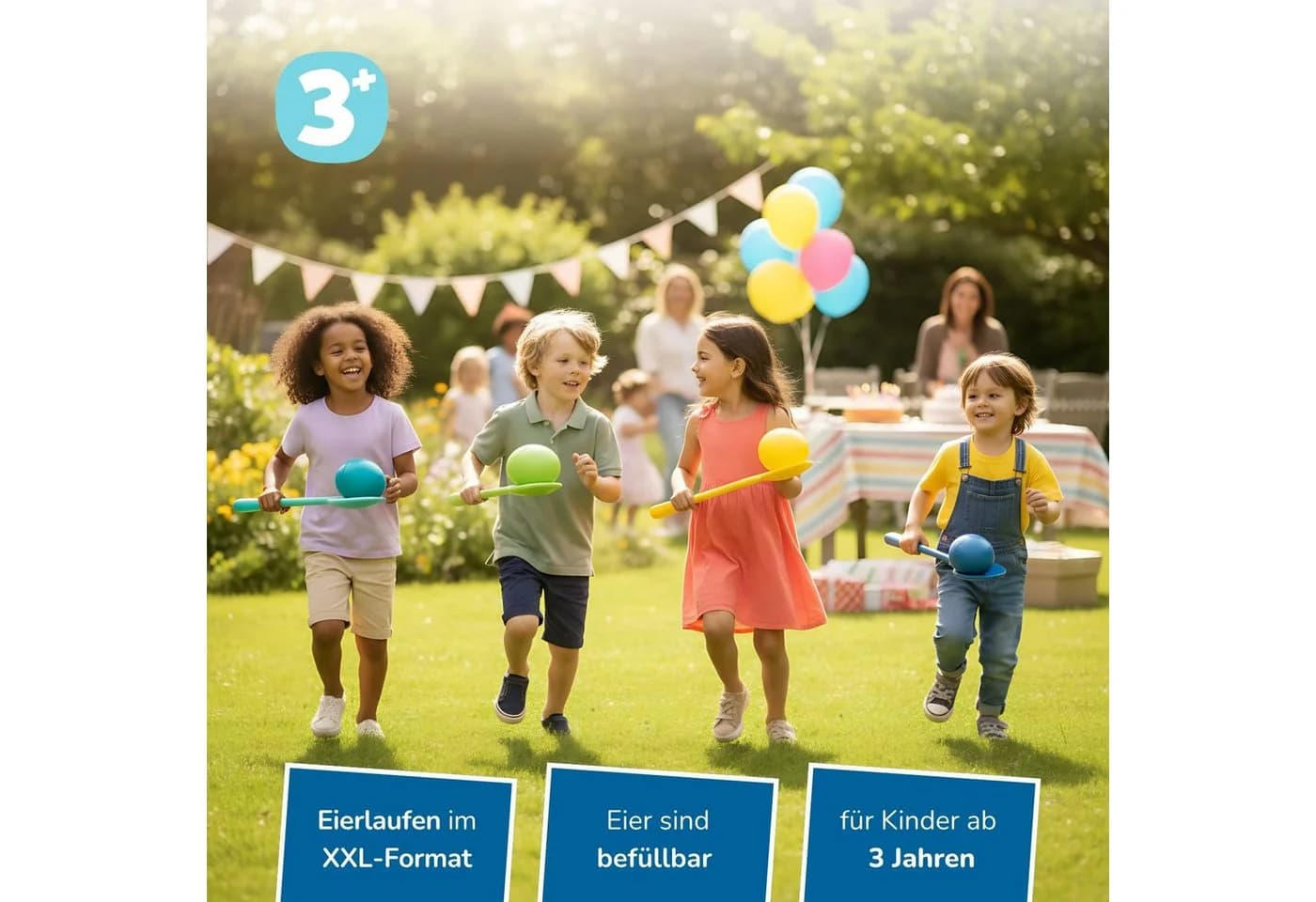 alldoro XXL Eierlauf-Spiel mit 50 cm Löffeln und befüllbaren Eiern