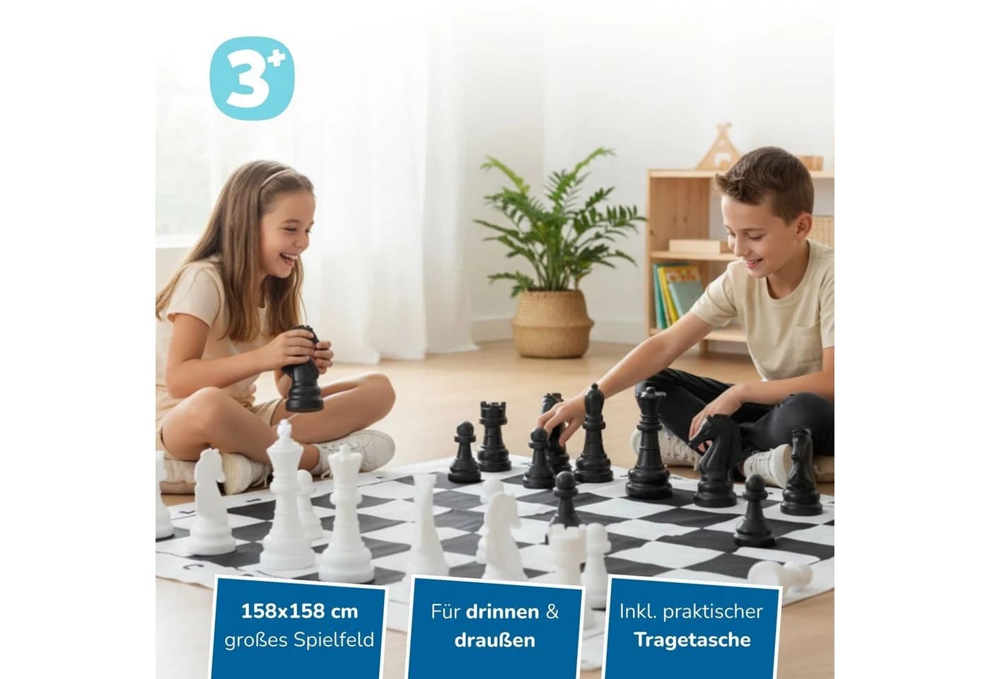 alldoro XXL Schachspiel Schwarz/Weiß Großes Brettspiel