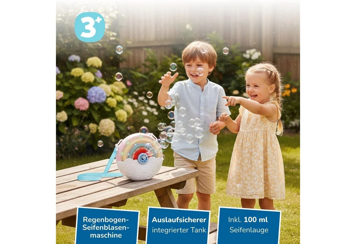 alldoro Seifenblasenmaschine mit Leuchteffekt und Rainbow-Beleuchtung