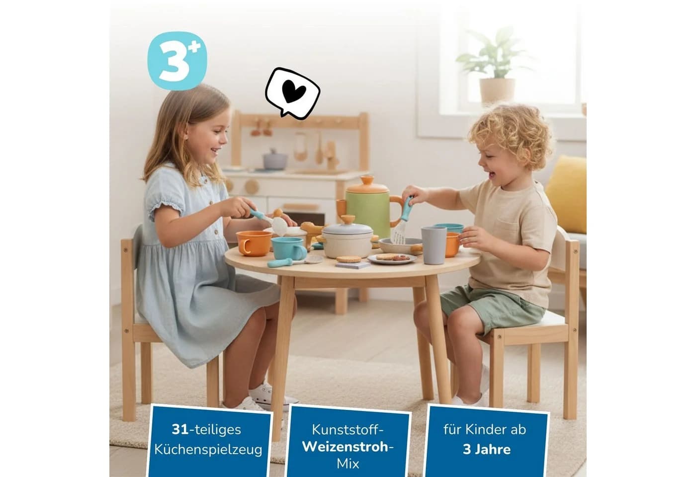 alldoro Spiel-Kochgeschirr Kaffeeservice 31-teilig Kunststoff-Weizenstroh-Mix