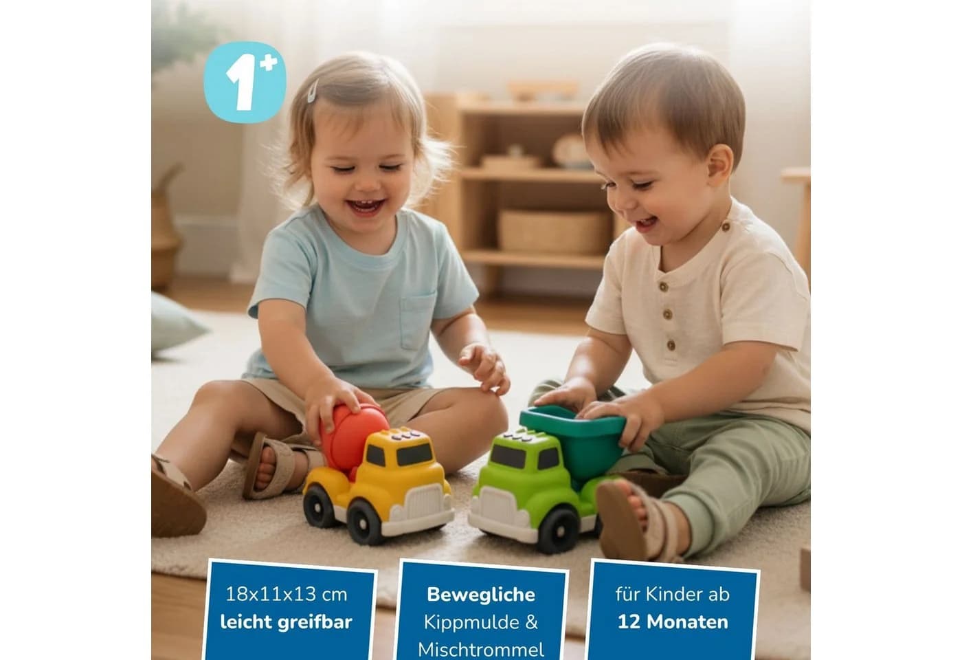 alldoro Spielzeug-LKW 2er Set Betonmischer Kipplaster für Kinder ab 1 Jahr