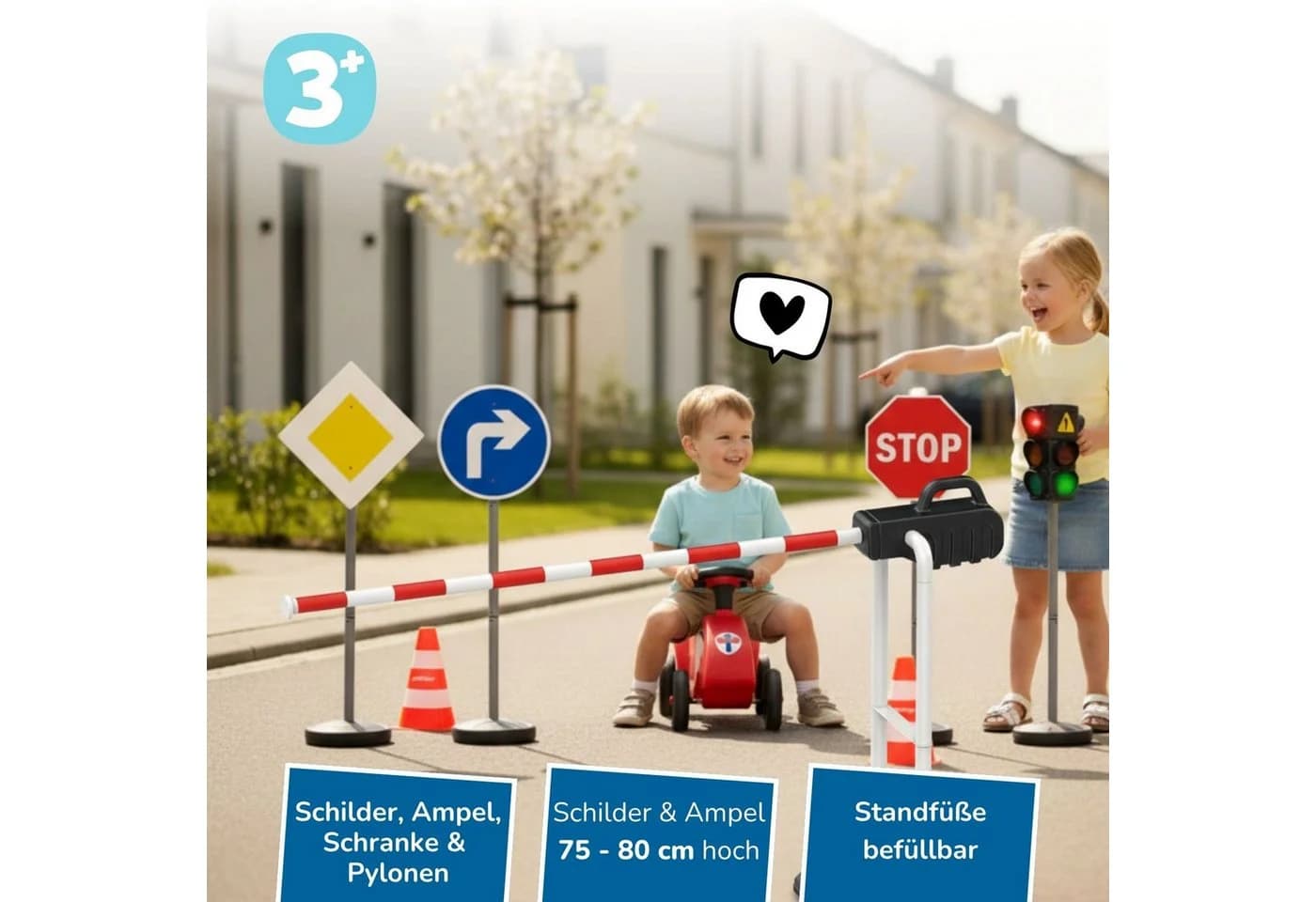 alldoro XXL Verkehrsset mit Ampel Schranke Schildern Pylonen