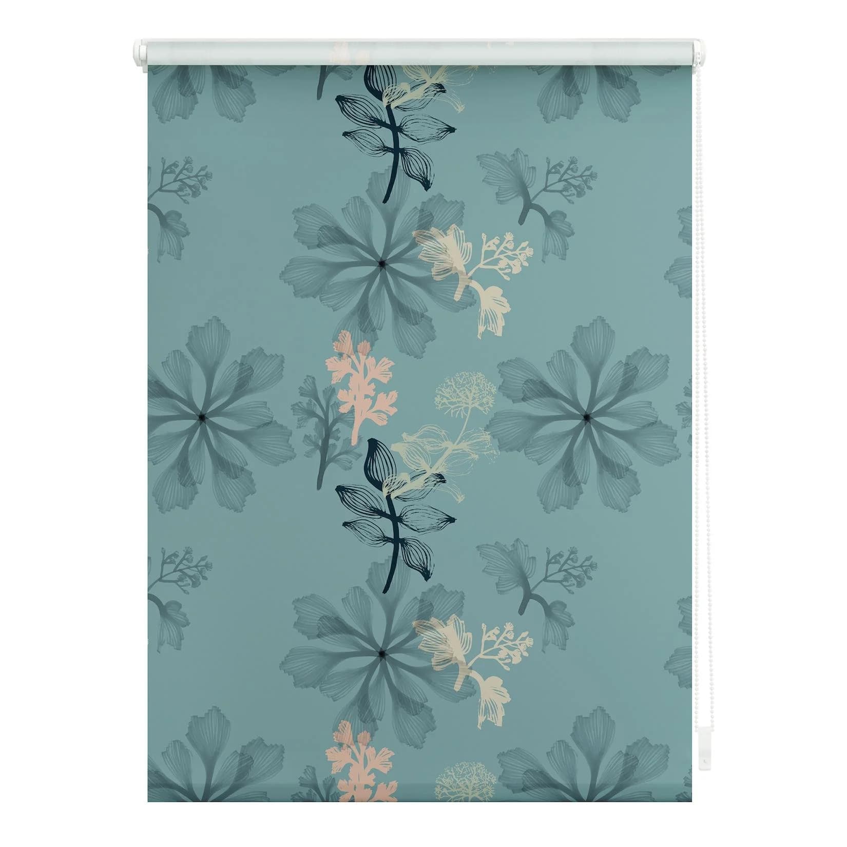 LICHTBLICK Seitenzugrollo Aqua Floral Blau Klemmfix Verdunkelung