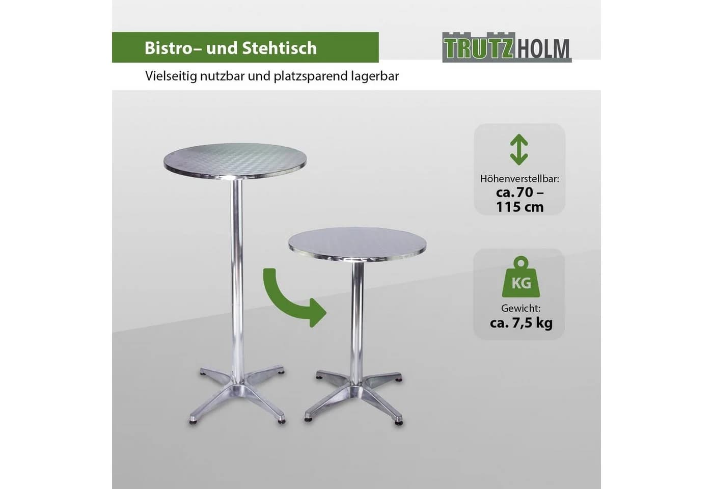 TRUTZHOLM Bistrotisch Stehtisch 2in1 höhenverstellbar Aluminium