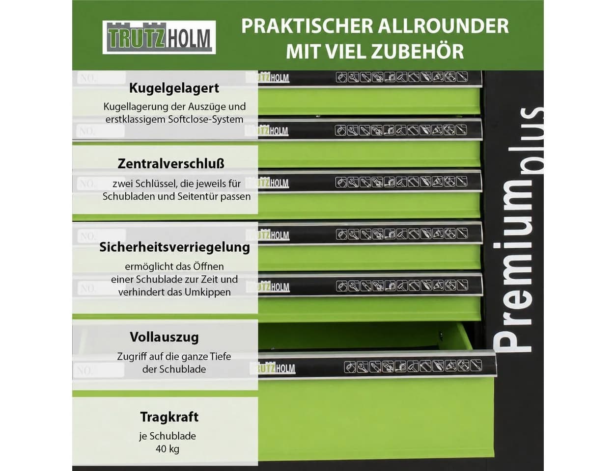 TRUTZHOLM Werkstattwagen Premium Plus 84x74cm Stahl Schwarz Softclose