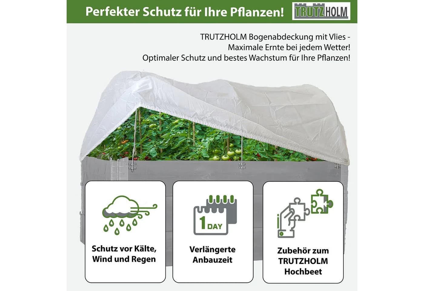 TRUTZHOLM Hochbeet Abdeckung 120 x 80 cm Bogenabdeckung mit Vlies