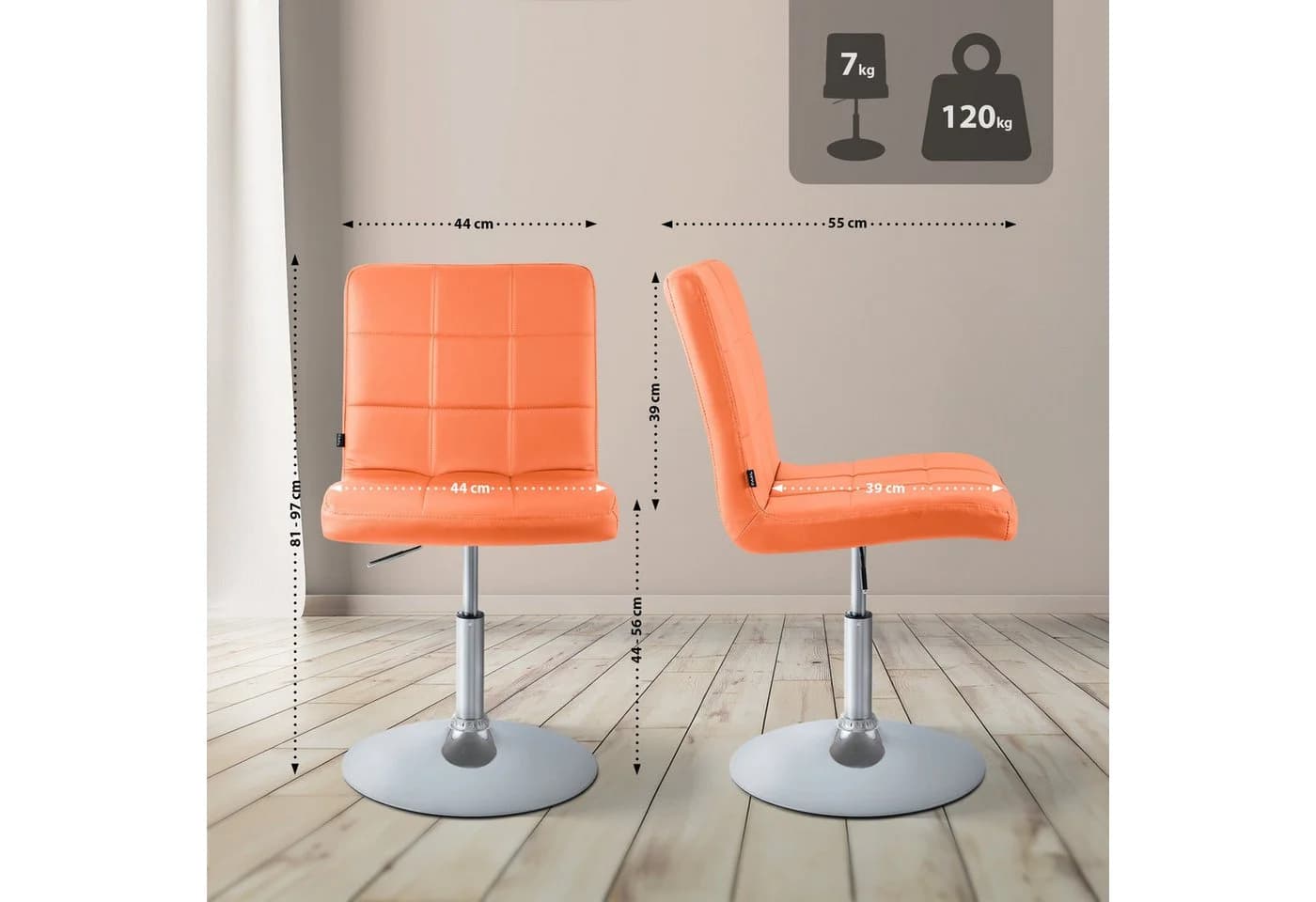 CLP Esszimmerstuhl Ricky Orange Kunstleder drehbar höhenverstellbar