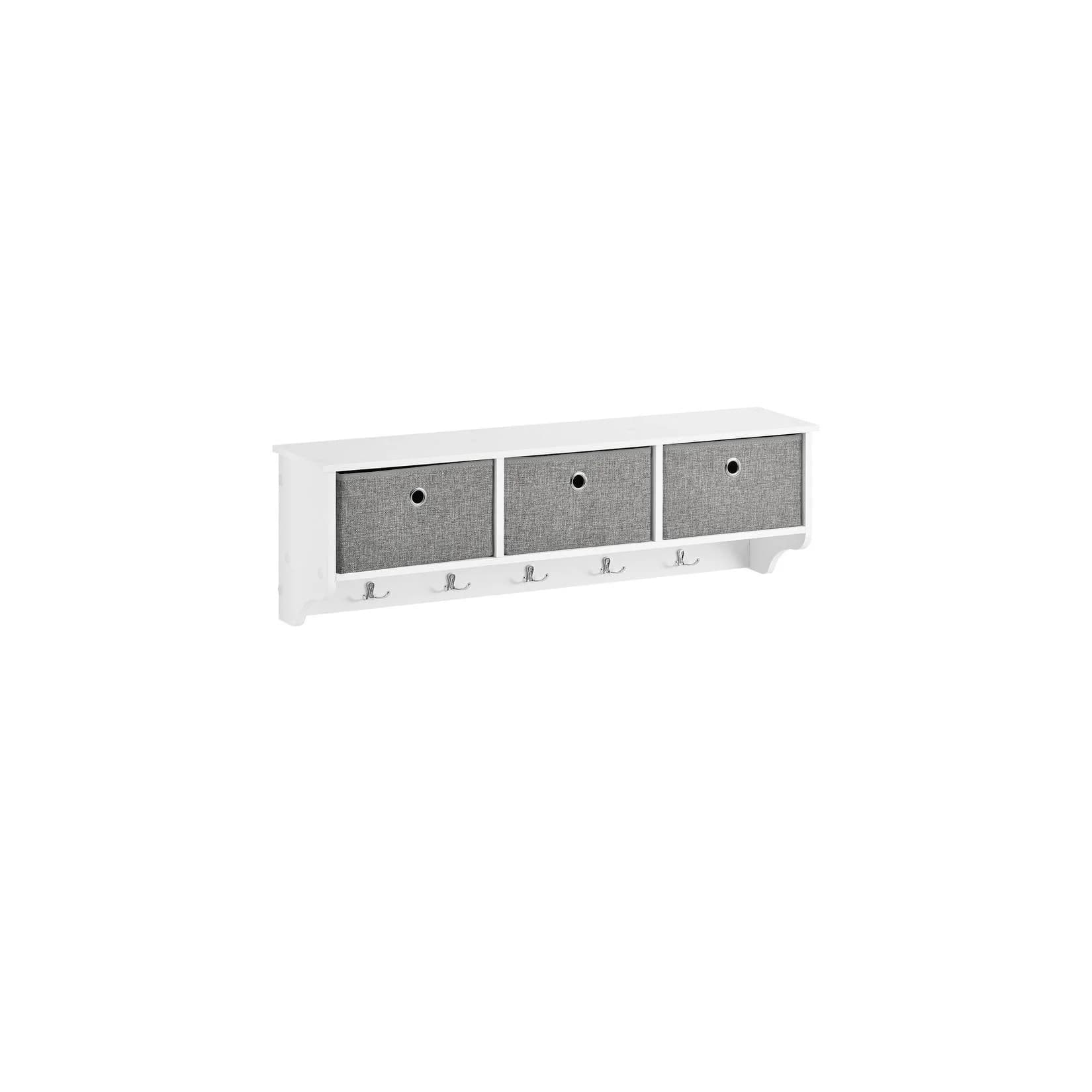 SoBuy Wandgarderobe FRG282 Weiß mit 3 Körben und 5 Haken Modern