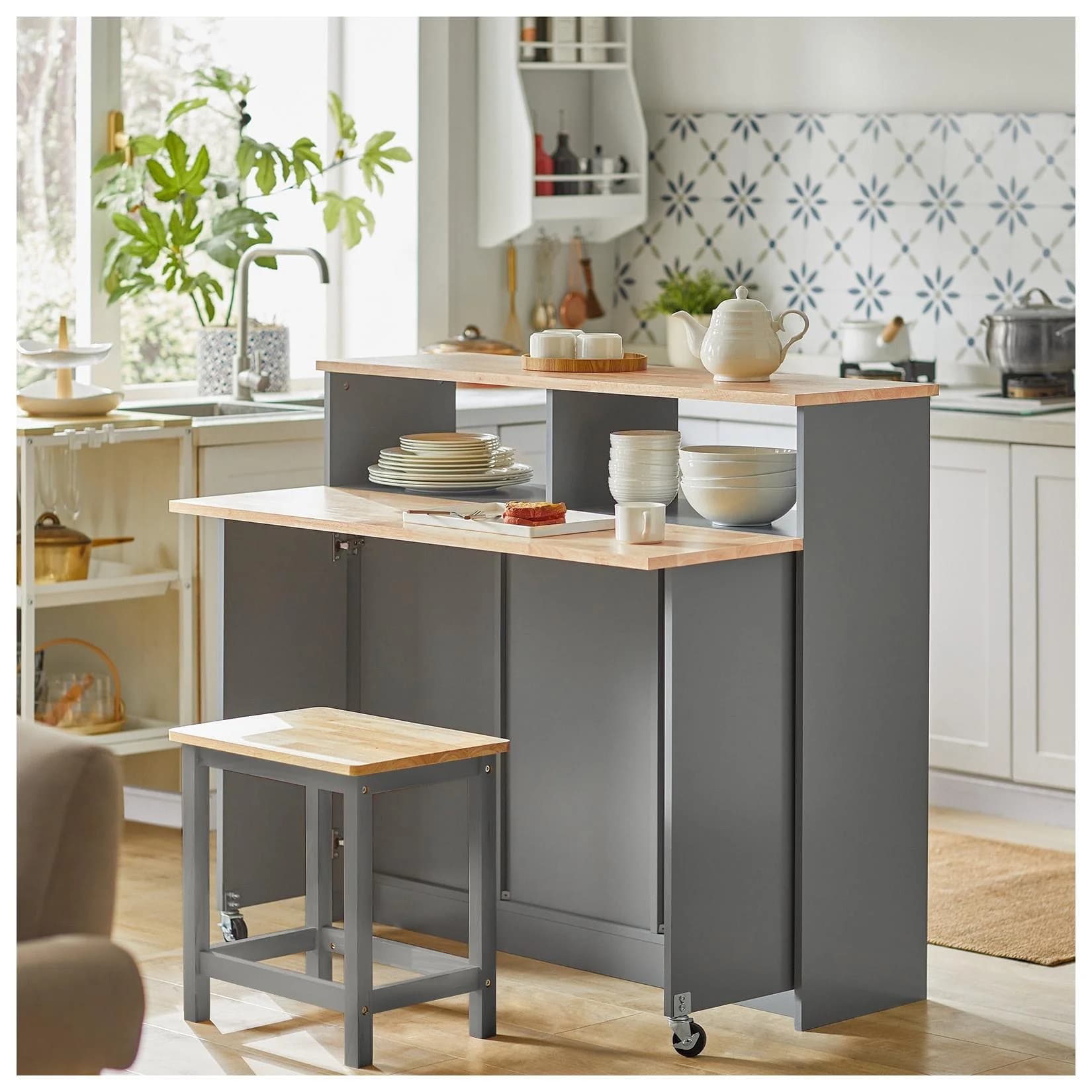 SoBuy Küchenwagen FSB36 Sideboard mit Schiebetüren Kücheninsel mit erweiterbarer Arbeitsfläche