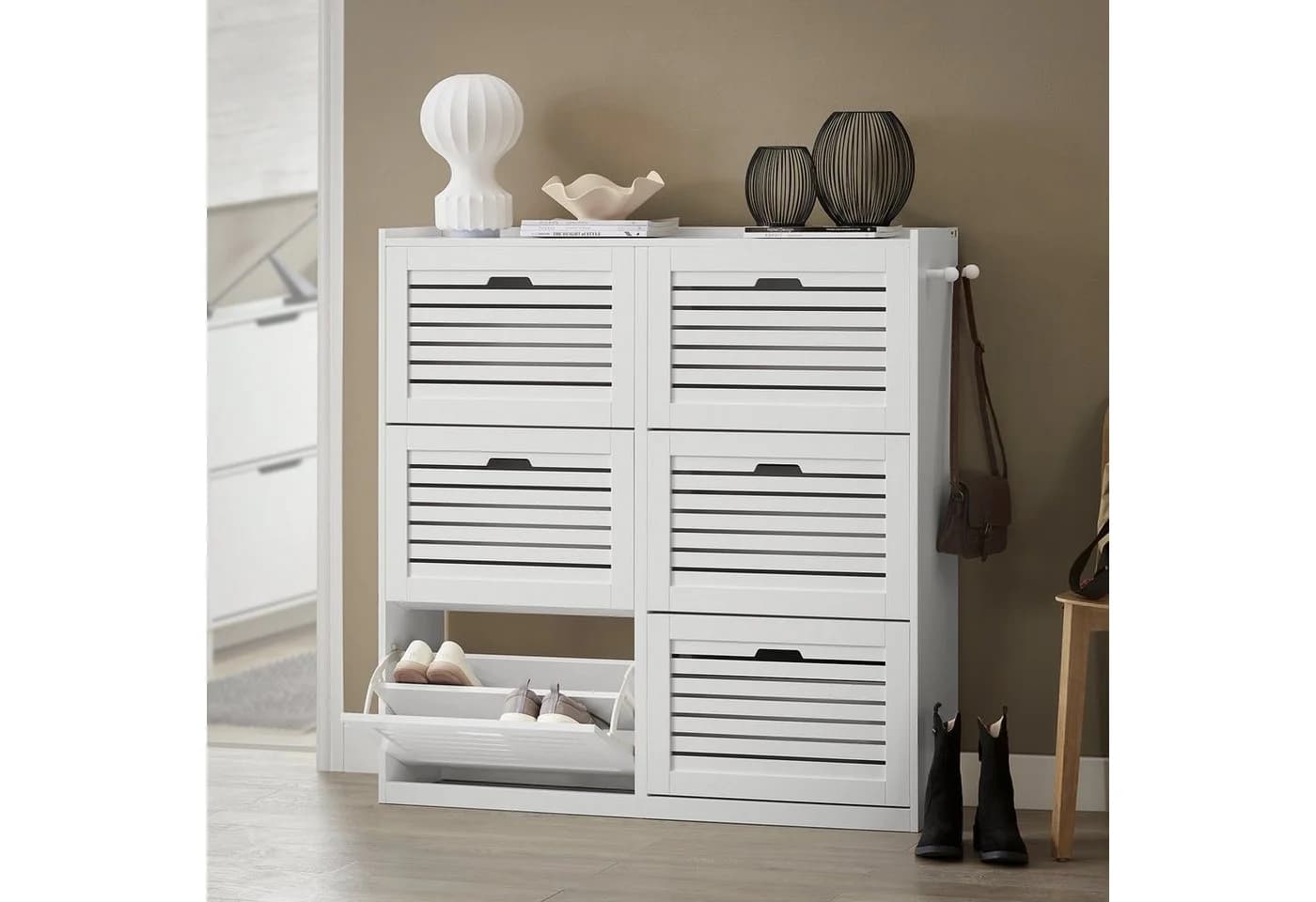 SoBuy Schuhschrank FSR145 Weiß mit 6 Klappen