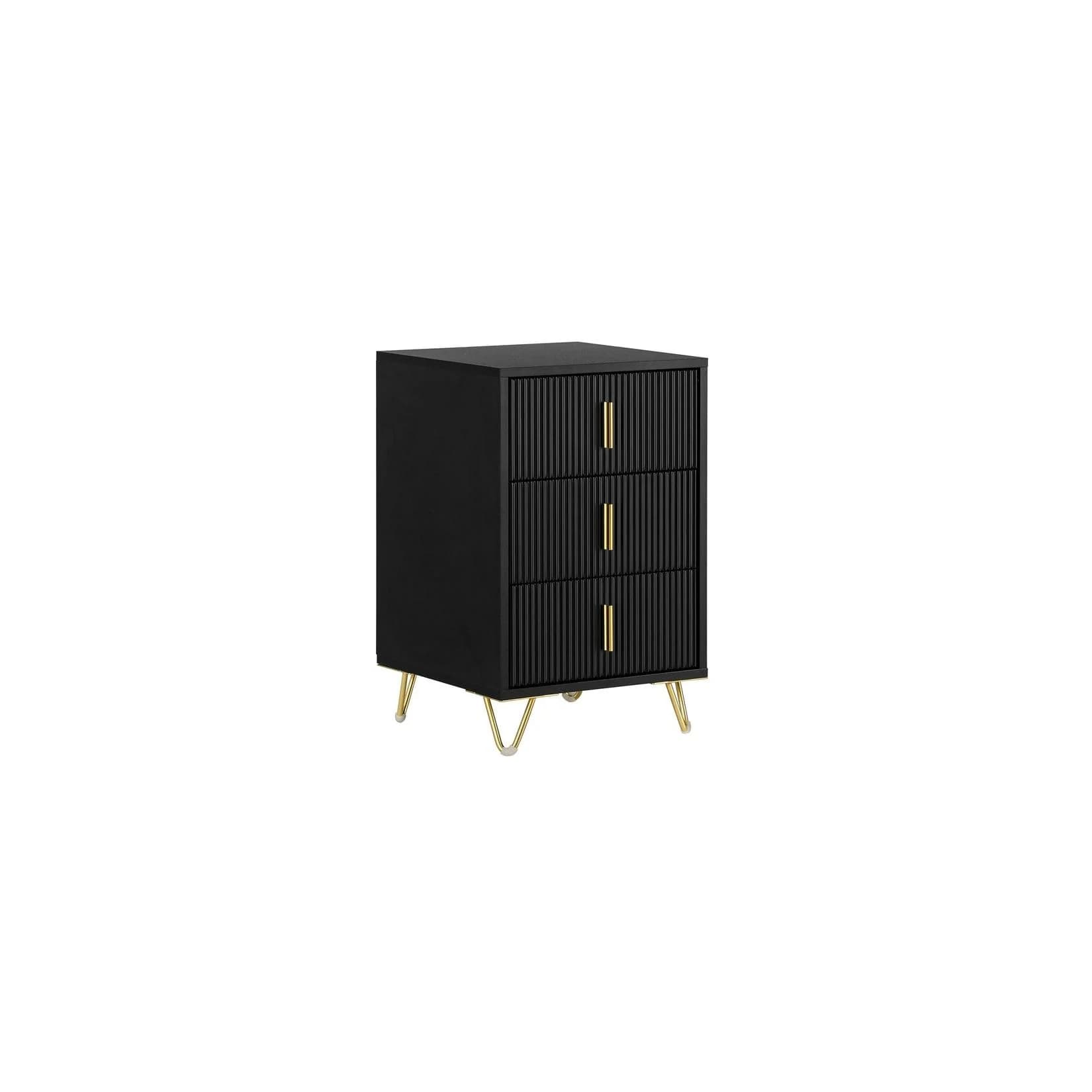 SoBuy Nachttisch FBT115-L Schwarz/Weiß mit 3 Schubladen Modern