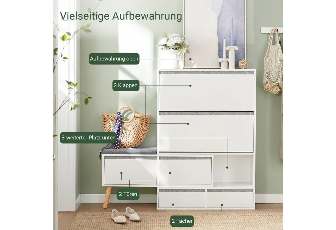 SoBuy Schuhschrank FSR134 Weiß mit Sitzbank und Schubladen