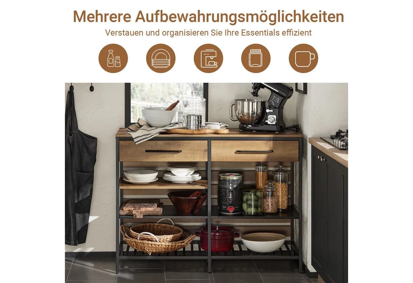 SoBuy Küchenbuffet FSB85 Vintagebraun-Schwarz Sideboard mit Schublade