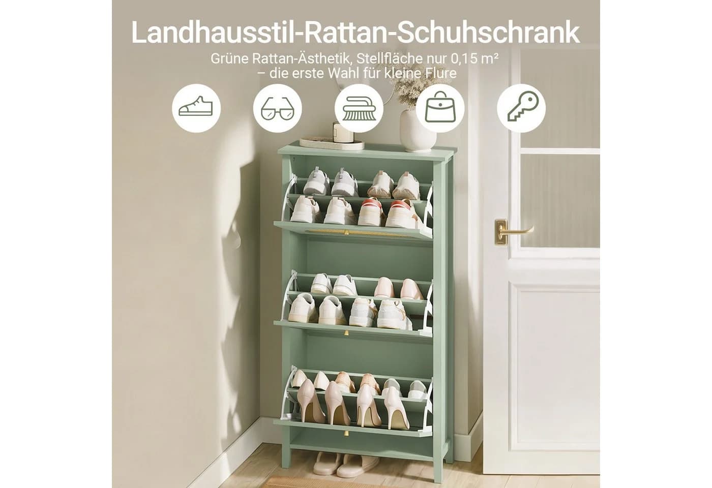 SoBuy Schuhkipper FSR222 Schuhschrank 3 Klappen Wiener Geflecht