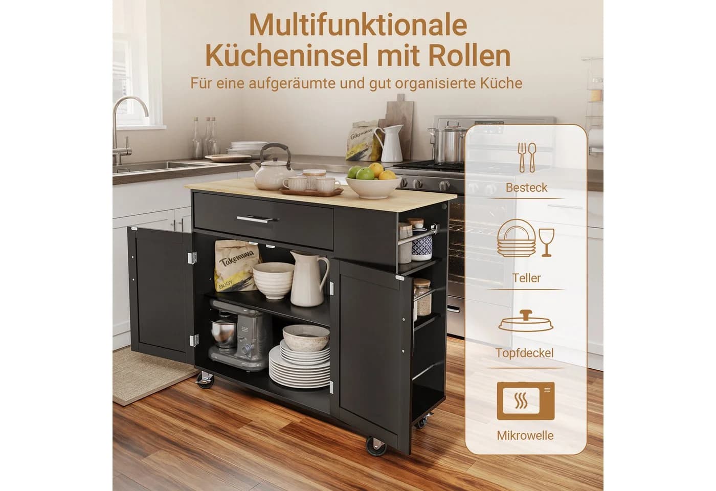 SoBuy Küchenwagen FKW108 Schwarz/Weiß/Grau mit Edelstahl