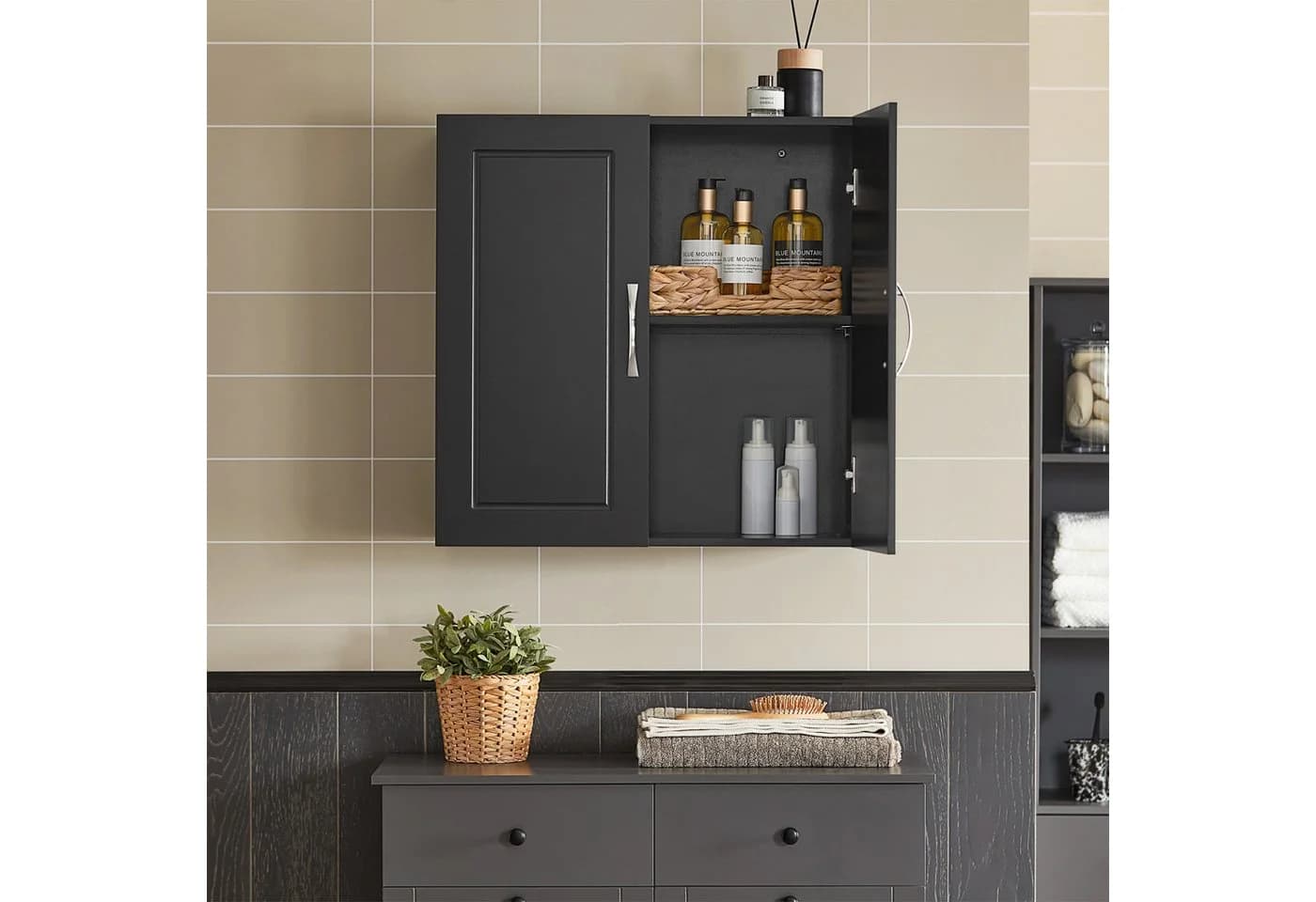 SoBuy Hängeschrank FRG231 Wandschrank Badezimmerschrank Küchenschrank Badschrank mit verstellbaren Ablagen