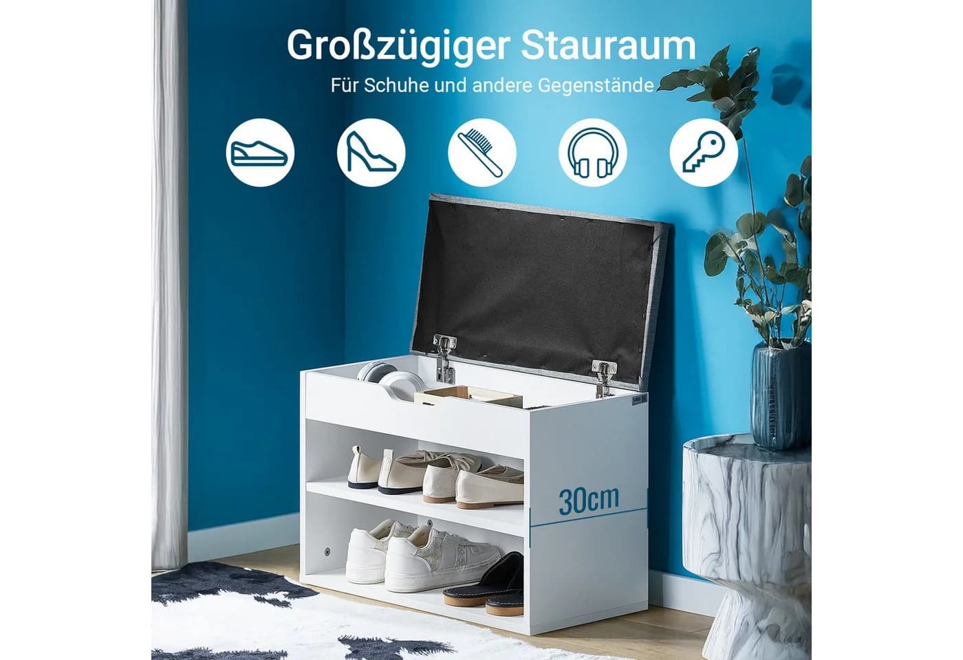 SoBuy Sitzbank FSR25 Schuhbank mit Stauraum und gepolsterter Sitzfläche Weiß