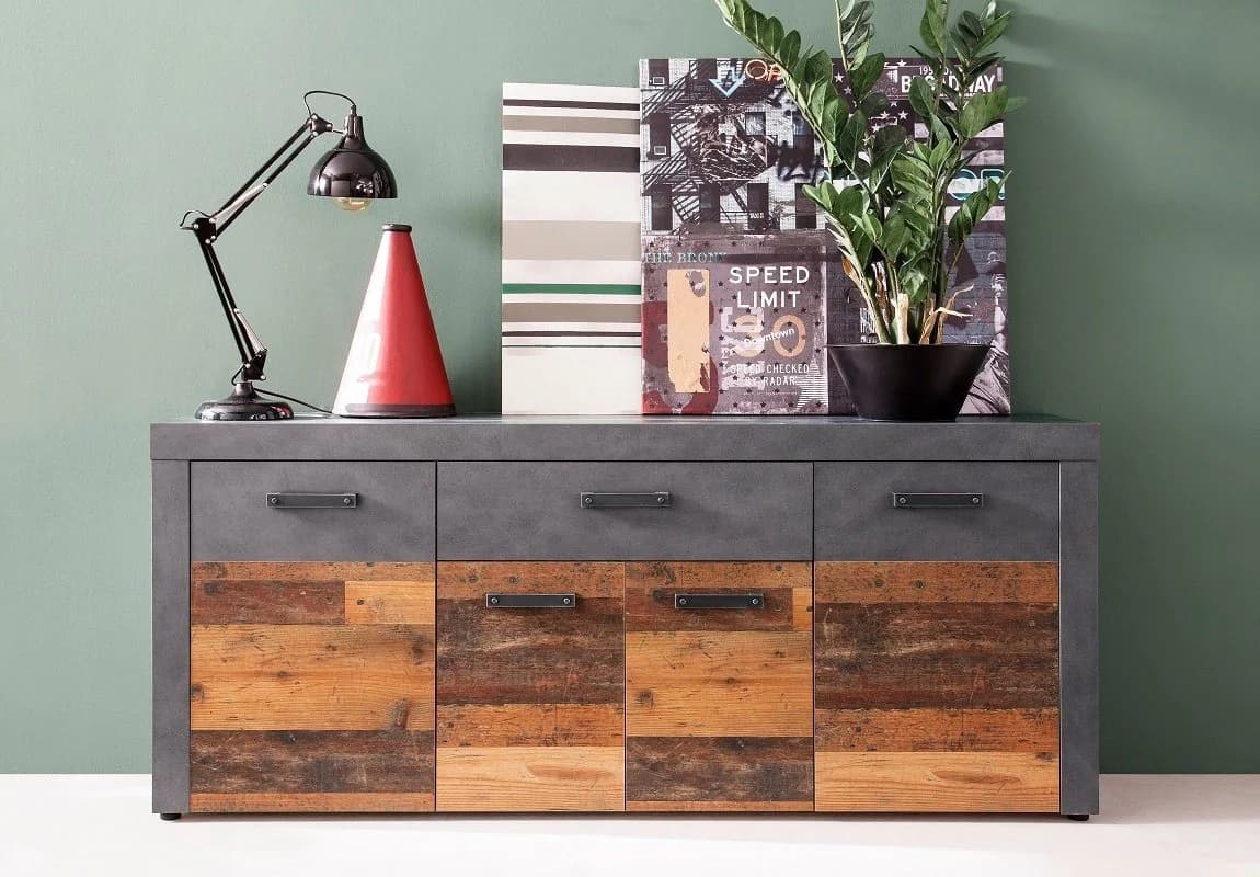 trendteam Sideboard Indy Old Used Wood Grau Modern Vintage
