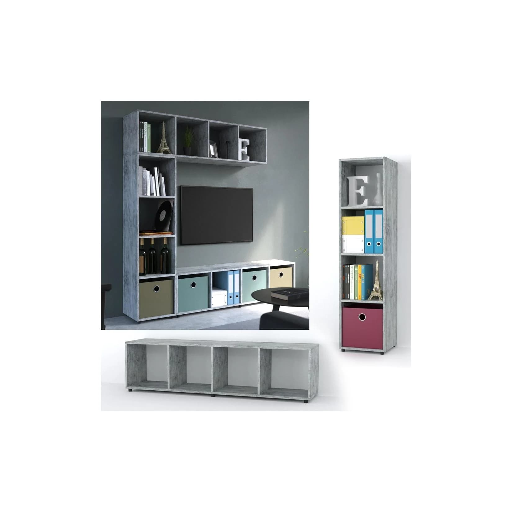 VICCO Raumteiler LUDUS 4 Fächer Grau Beton - Standregal Sideboard