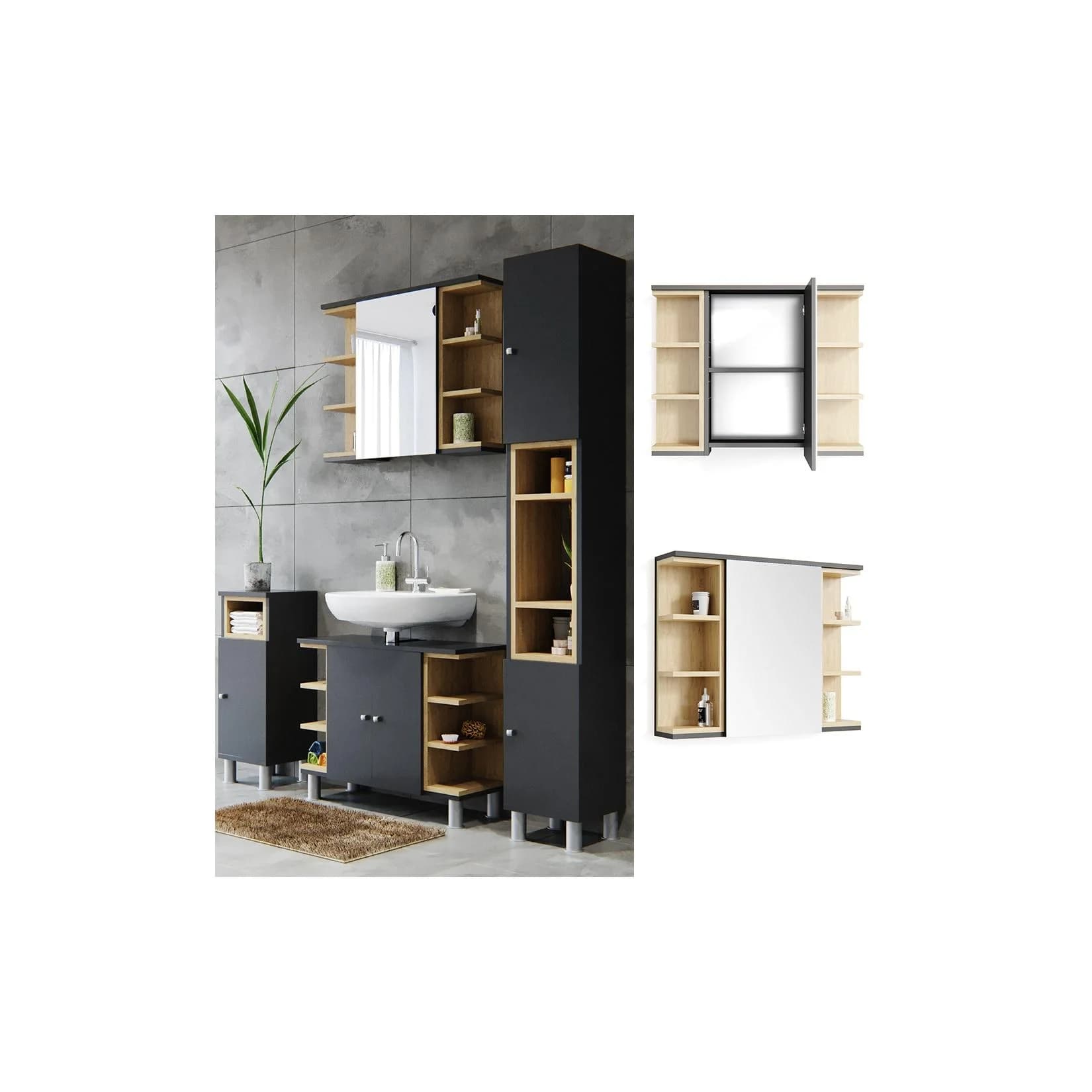 Vicco Spiegelschrank Aquis Badspiegel Wandspiegel Eiche Anthrazit