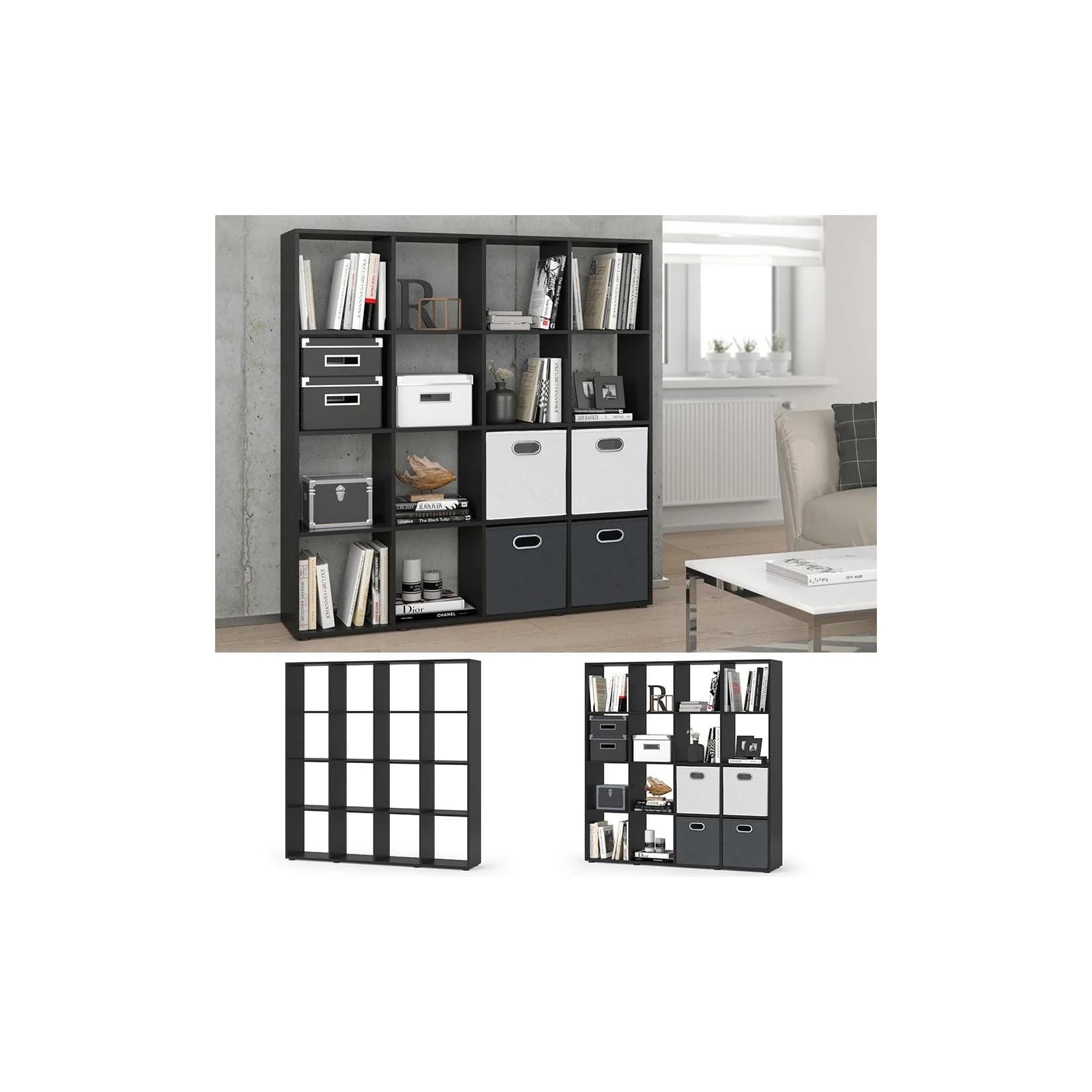Vicco Raumteiler KARREE 16 Fächer Schwarz