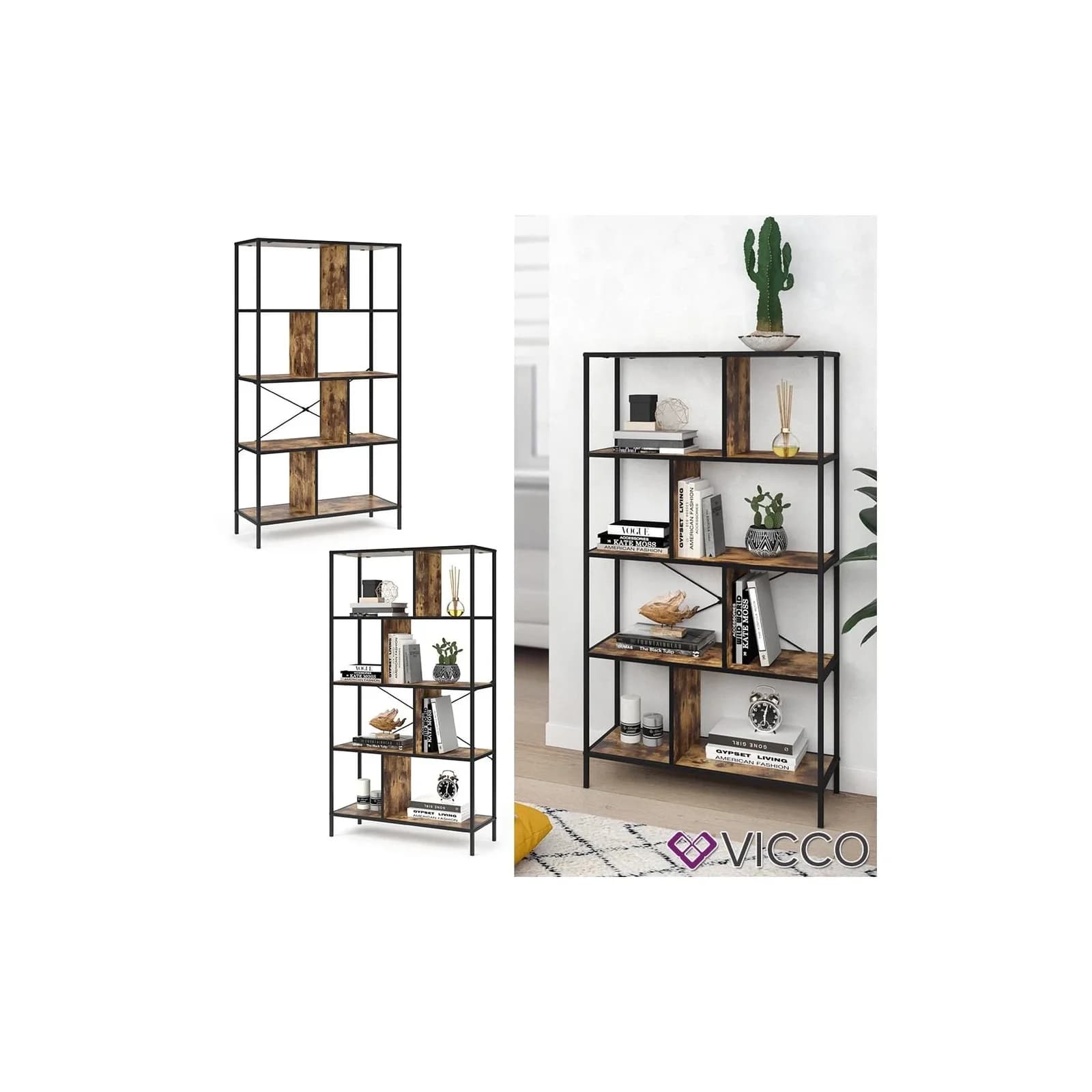 VICCO Loft Bücherregal FYRK Wandregal Standregal Aufbewahrung Vintage