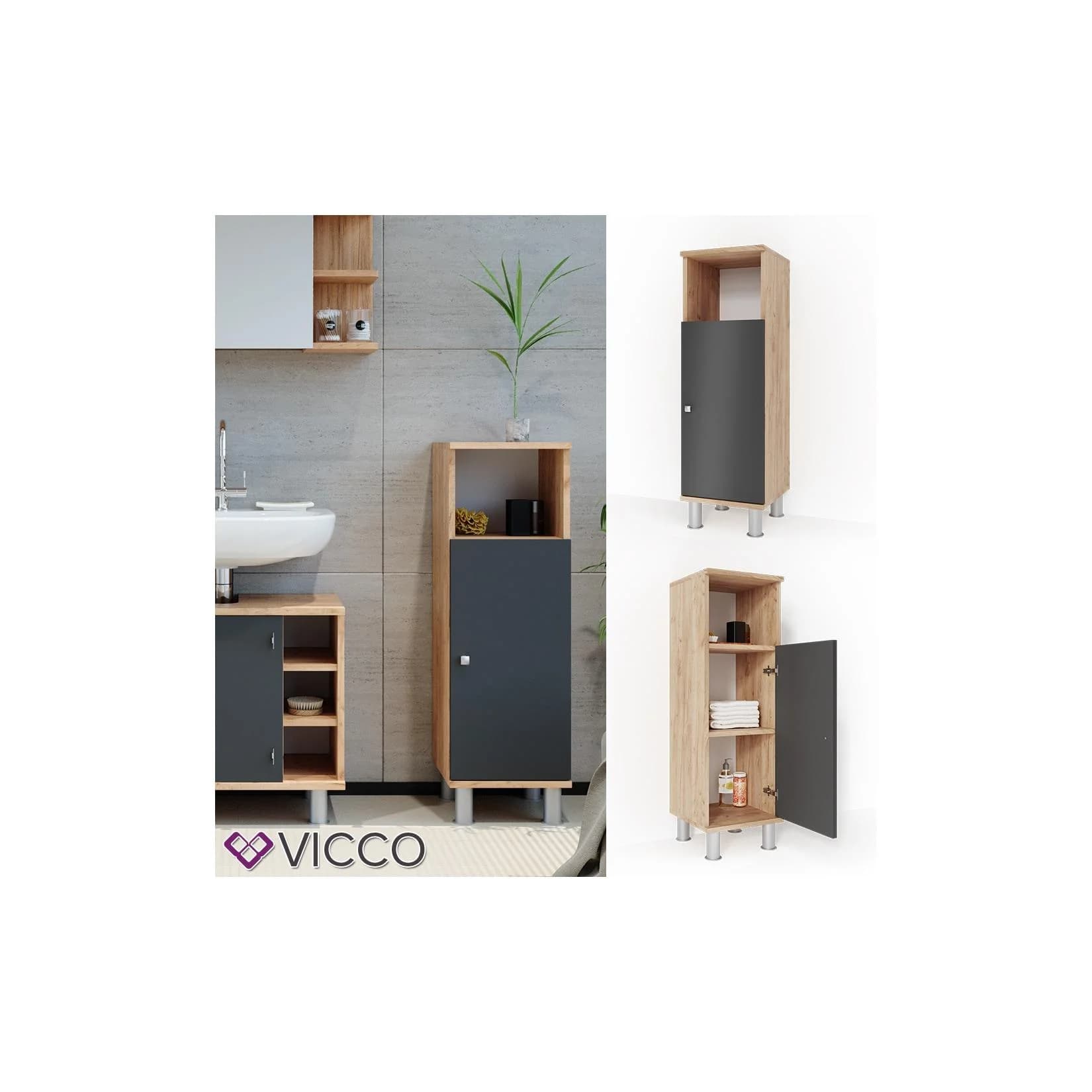 VICCO Badschrank FYNN Eiche Anthrazit Midischrank