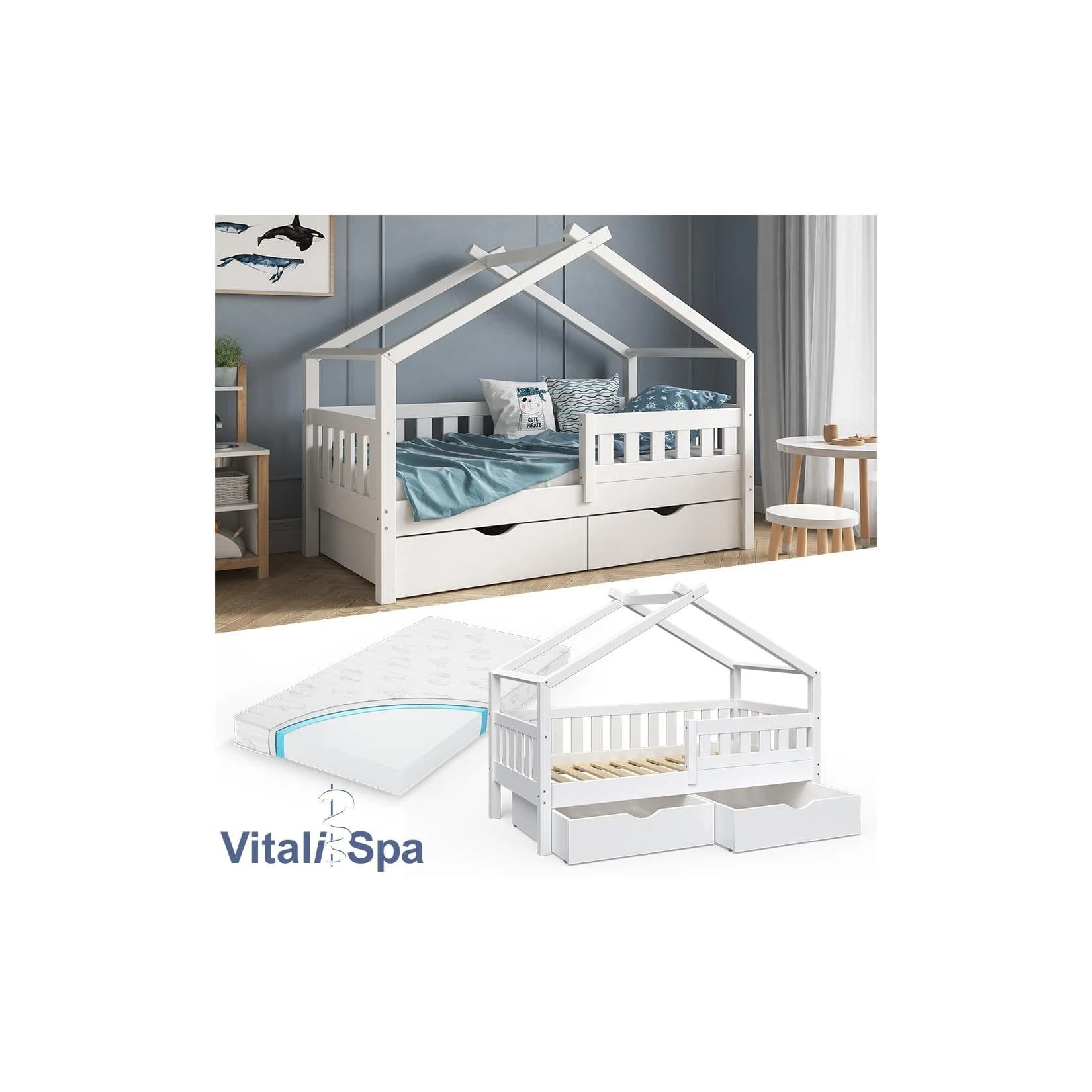 VitaliSpa Design Kinderbett 160x80 mit Schubladen und Matratze